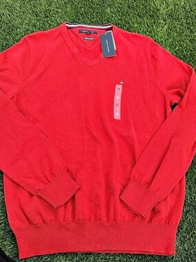 Tommy Hilfiger Essential Cotton V-Neck Sweater Red Medium